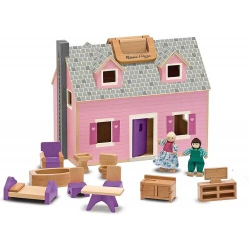 Fold & Go dukkehus – foldbart træ-mobilhus med møbler