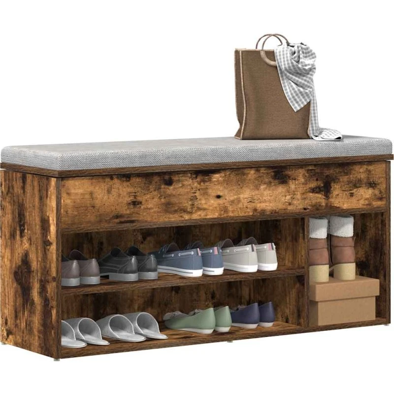 vidaXL Skobænk 102x30,5x45 cm Røget Egetræsfarve