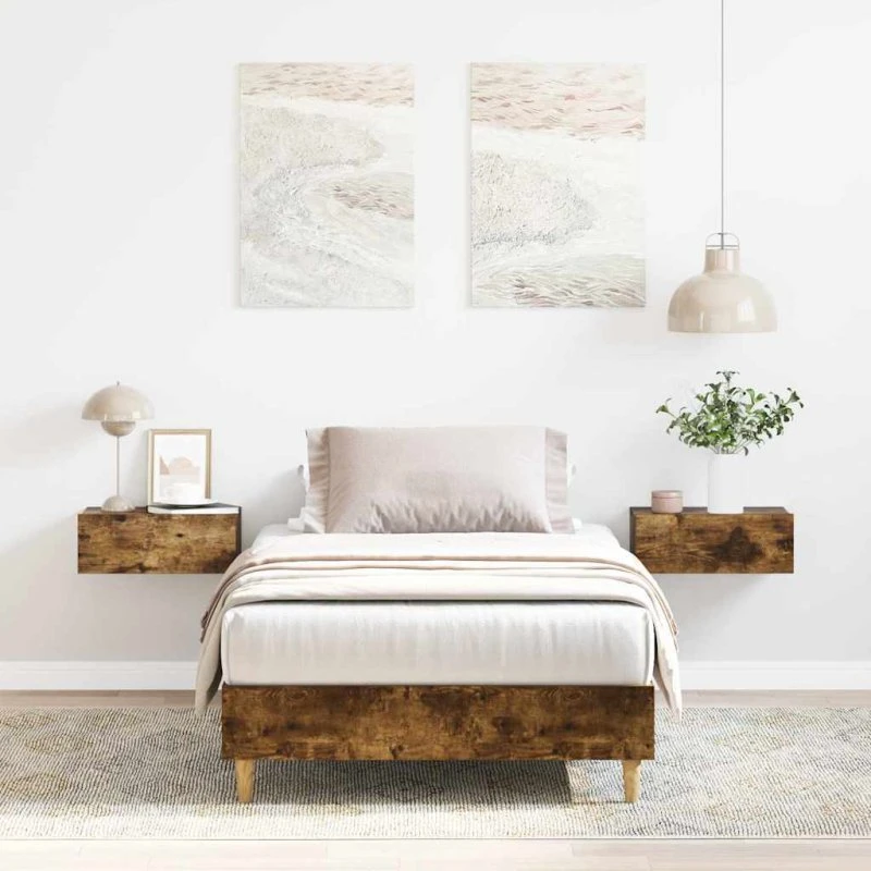 vidaXL Sengeramme 100x200 cm røget eg konstrueret træ