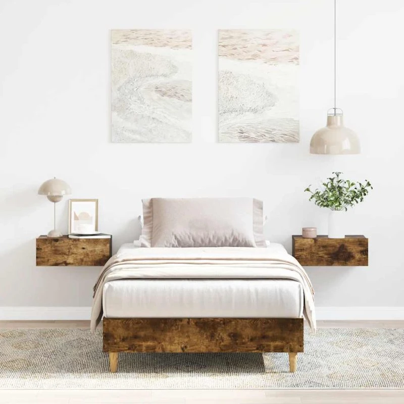vidaXL Sengestel 90x200 cm røget eg konstrueret træ