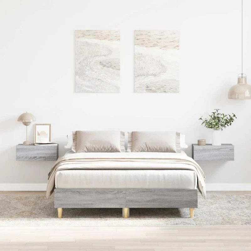 vidaXL Sengestel 135x190 cm Grå Sonoma-Eg Konstrueret Træ