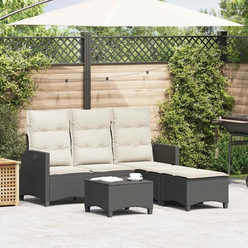 vidaXL L-formet havesofasæt 3 dele med hynder, polyrattan sort