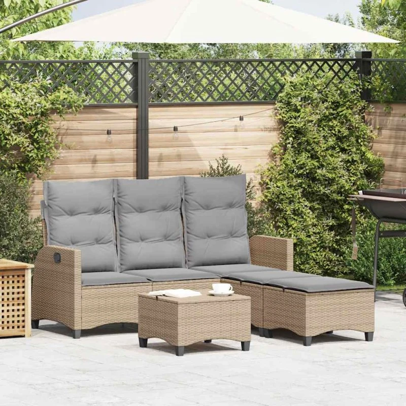 vidaXL L-formet havesofasæt 3 dele med hynder polyrattan beige