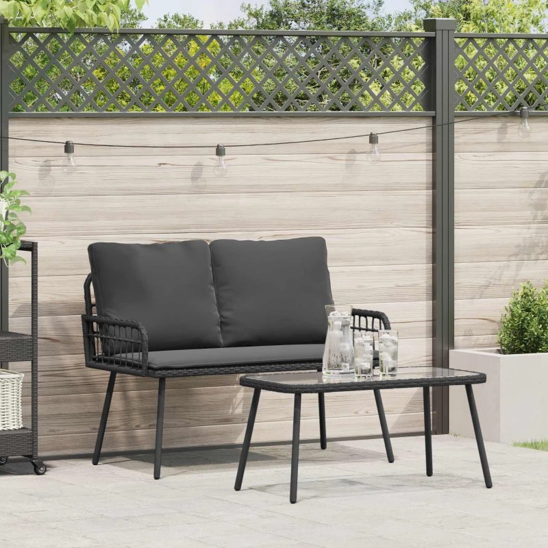 vidaXL Have Spisebordssæt 2 stk Sort polyrattan
