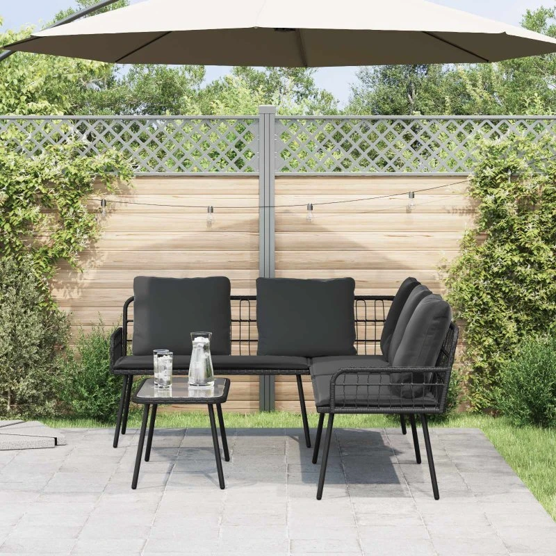 vidaXL Havesofa Sæt 2-del, Sort Polyrattan