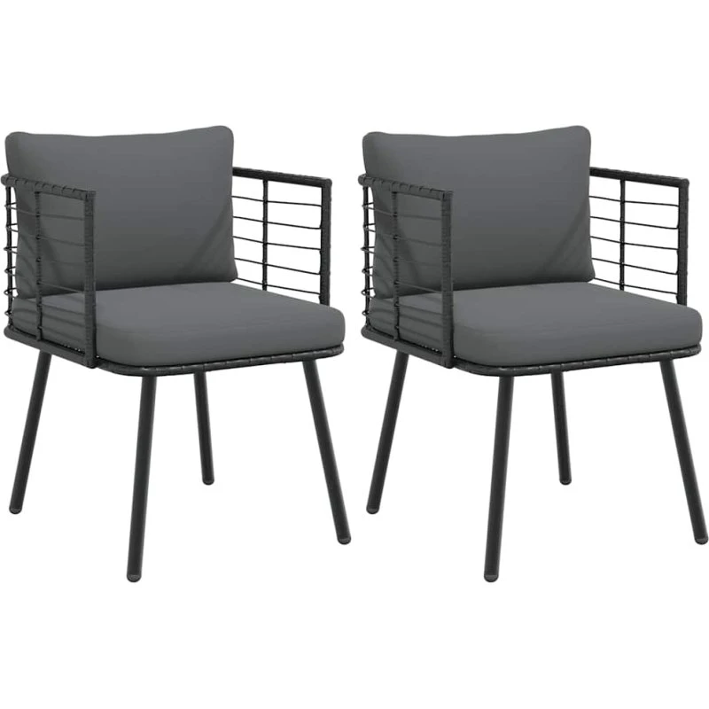 vidaXL Havestole 2 stk. med hynder, polyrattan sort