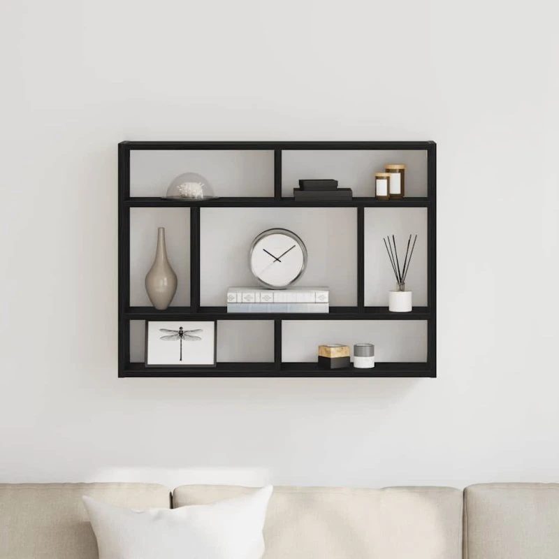 vidaXL Væghylde 75x16x55 cm Sort Akacietræ Konstrueret Træ