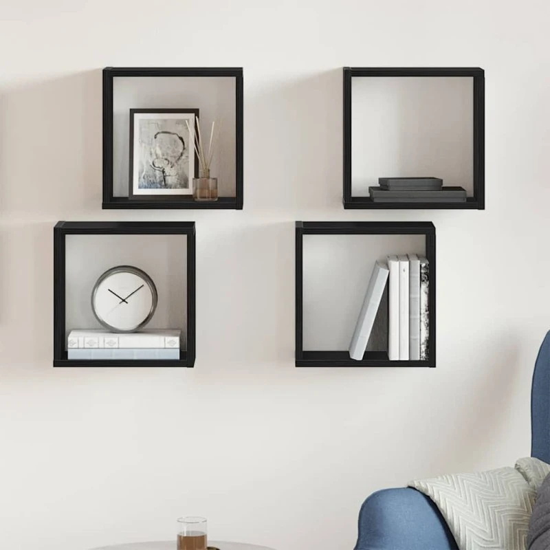vidaXL Væghylder 4 stk. 30x15x30 cm Sort Eg Konstrueret Træ