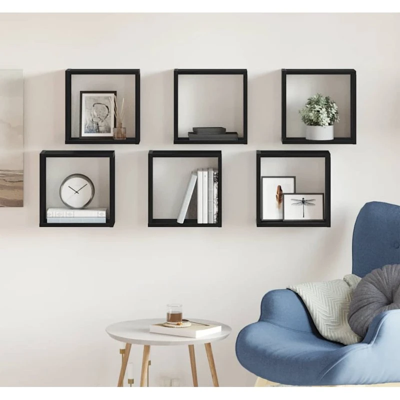 vidaXL Væghylder 6 stk. 30x15x30 cm Konstrueret Træ Sort Eg