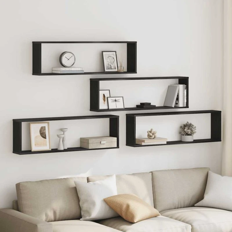 vidaXL Væghylder 4 stk. 100x15x30 cm Konstrueret Træ Sort Egetræ