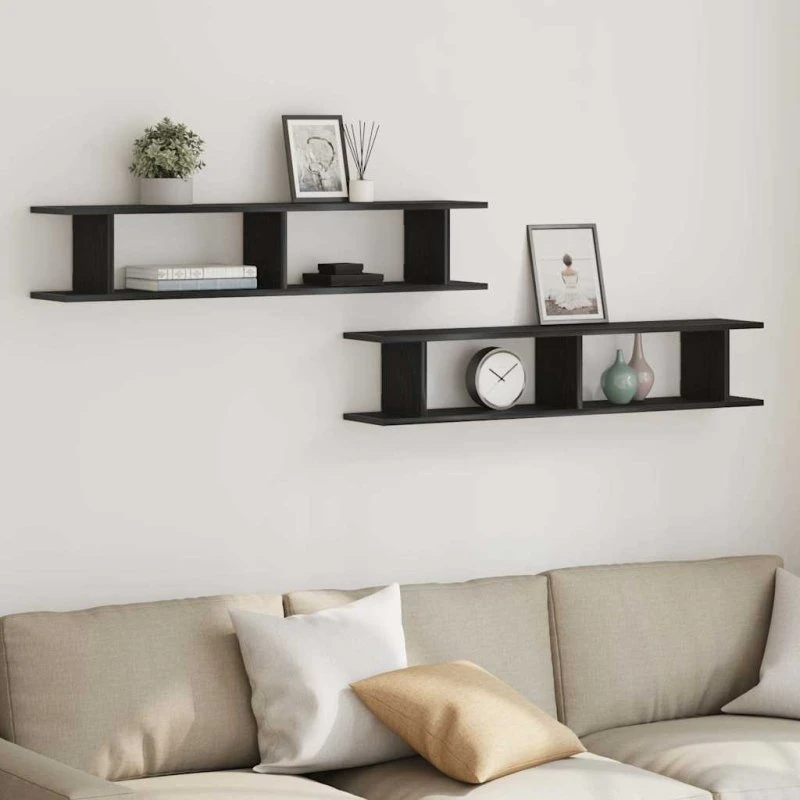vidaXL Væghylder 2 stk. 105x18x20 cm Konstrueret Træ Sort Egetræ