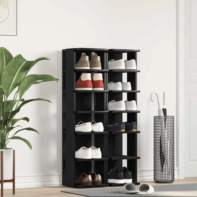 vidaXL Skoskabe 2 stk. 25x27x102 cm konstrueret træ sort egetræ