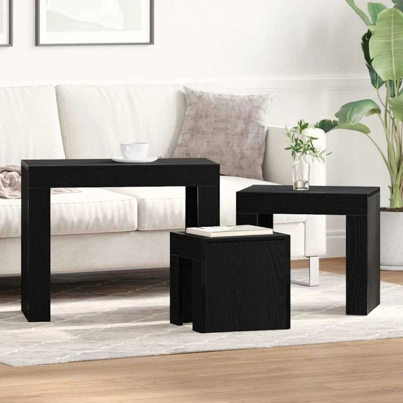 vidaXL Indskudsborde 3 stk Sort Eg 61 x 30 x 50 cm Konstrueret Træ