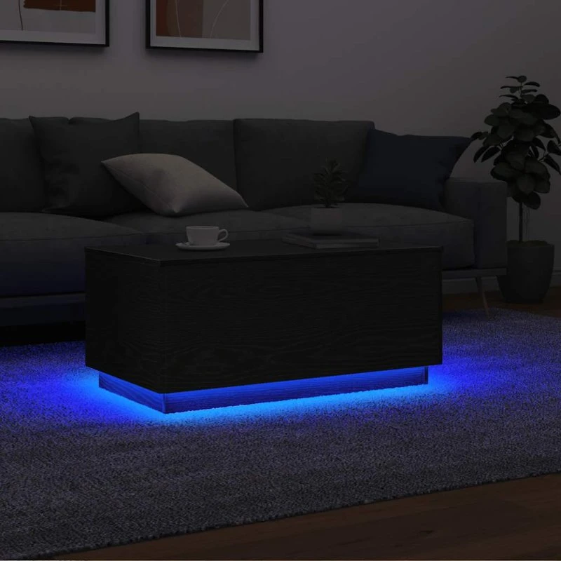 vidaXL sofabord med LED-lys 90x49x40 cm sort egetræsfarve
