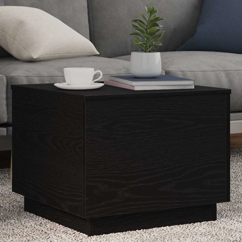 vidaXL sofabord 50x50x40 cm med LED-lys, sort egetræsfarve