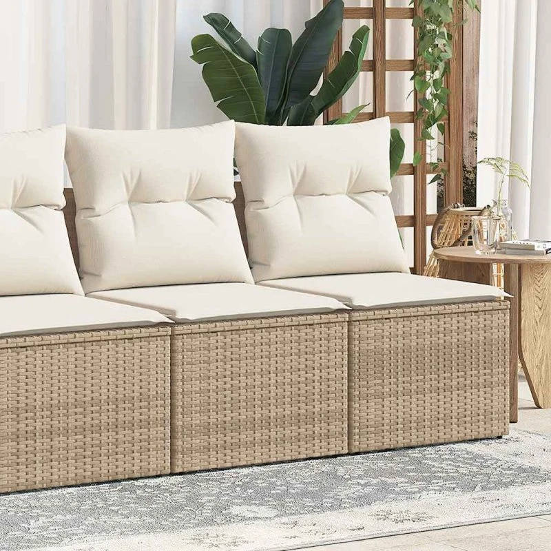 vidaXL 2-delssofasæt med hynder, polyrattan akacietræ, beige