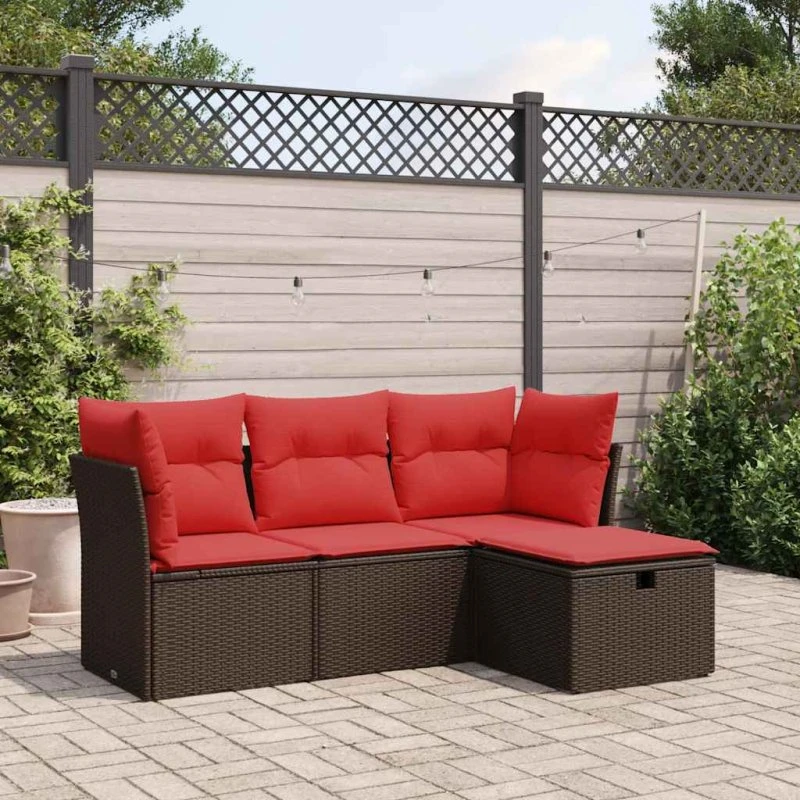 vidaXL 4-delssofasæt med hynder i polyrattan, brun