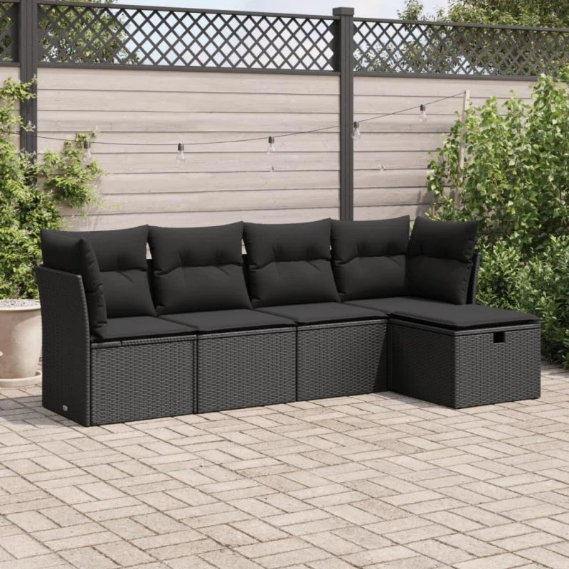 Sofasæt til haven 5 dele med hynder polyrattan sort