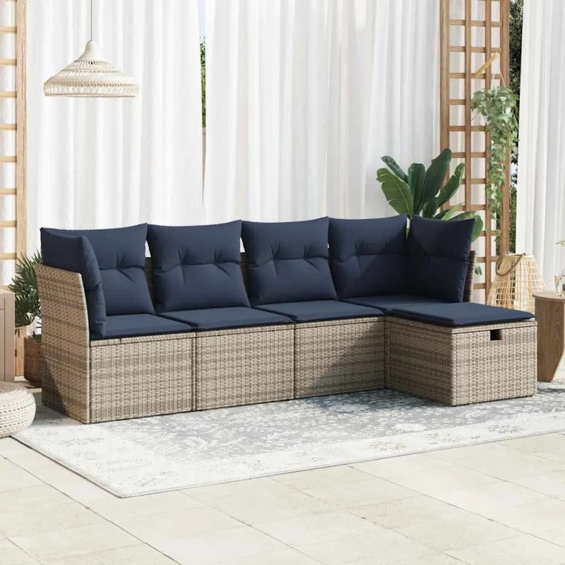 vidaXL 5-delssofasæt med hynder i grå polyrattan