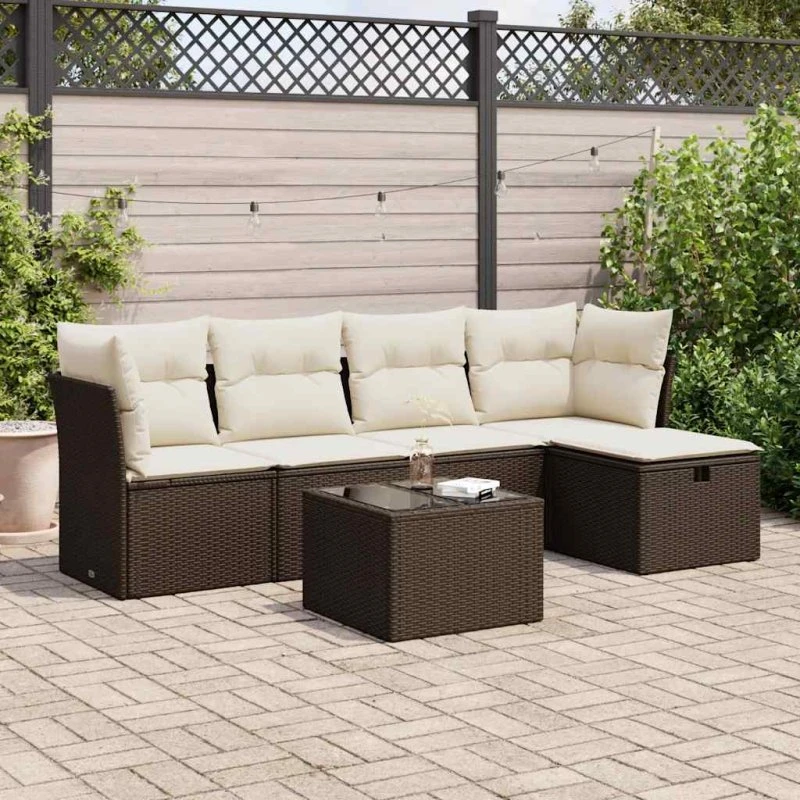 vidaXL 6-delssofasæt med hynder, polyrattan brun
