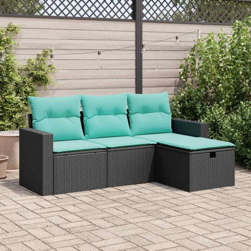 vidaXL 4-delssofasæt med hynder, polyrattan sort