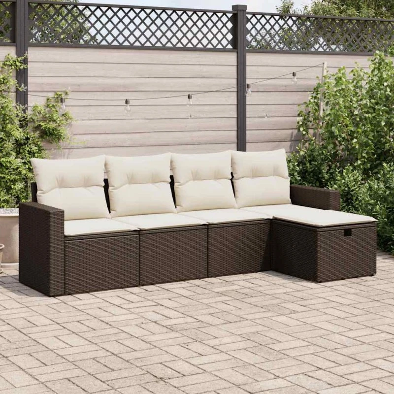 vidaXL 5-delssofasæt med hynder polyrattan brun