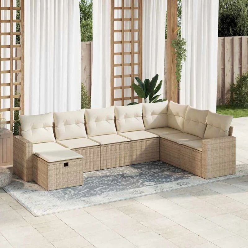 vidaXL 8-delssofasæt med hynder i polyrattan beige