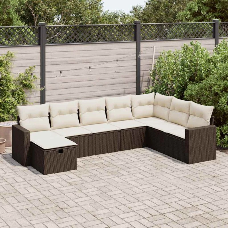 vidaXL 8-delers havesofasæt med hynder i polyrattan brun