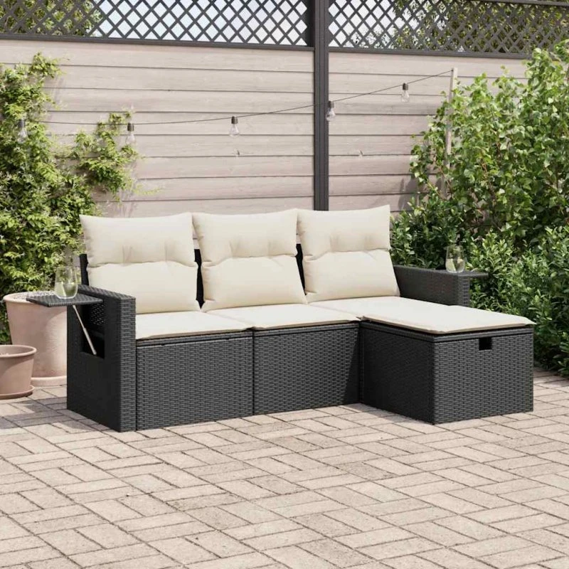 vidaXL 4-delssofasæt med hynder, polyrattan sort