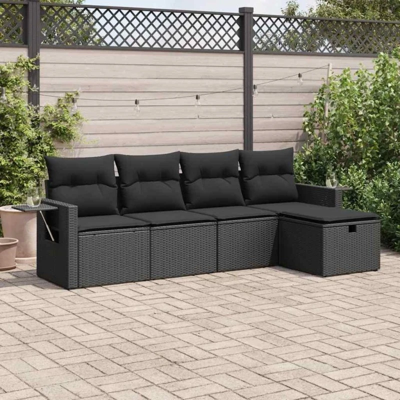 Sofasæt til haven 5 dele med hynder polyrattan sort