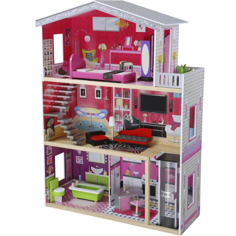 Judith dukkehus i træ 115 cm – møbleret 3-etagers