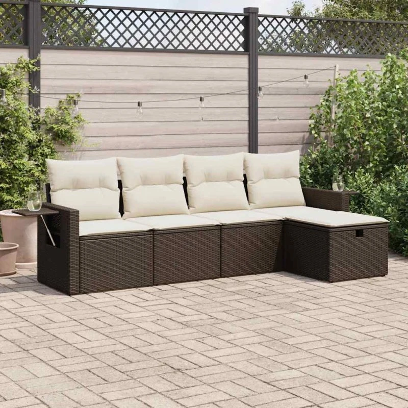 vidaXL 5-delssofasæt med hynder i polyrattan brun