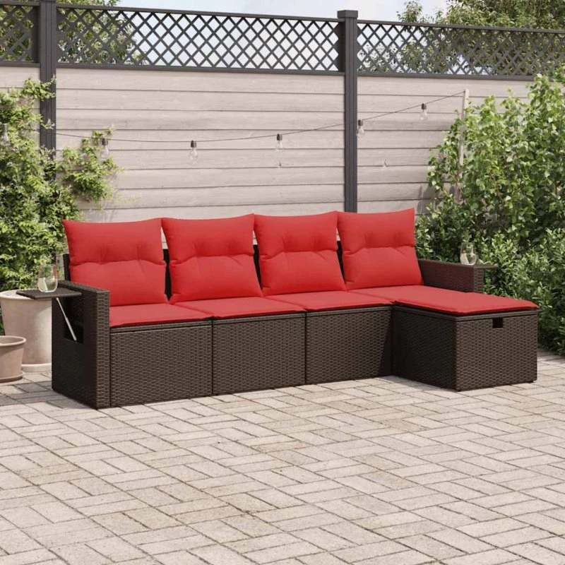 vidaXL 5-delssofasæt med hynder polyrattan brun