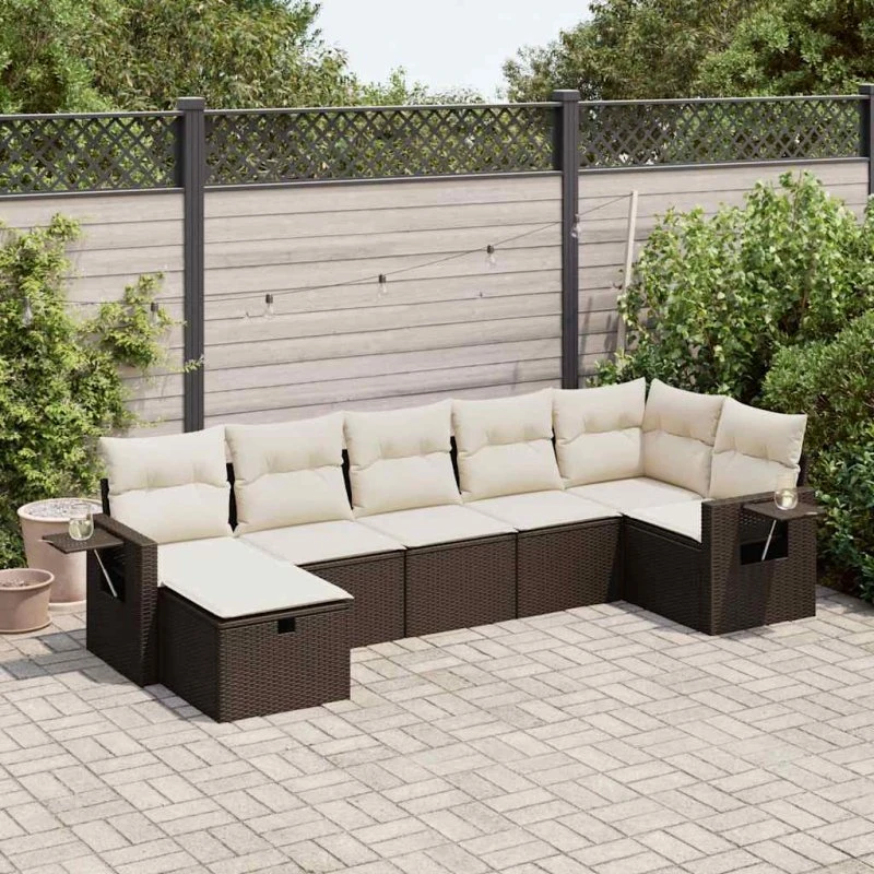 vidaXL 7-delssofasæt med hynder polyrattan brun
