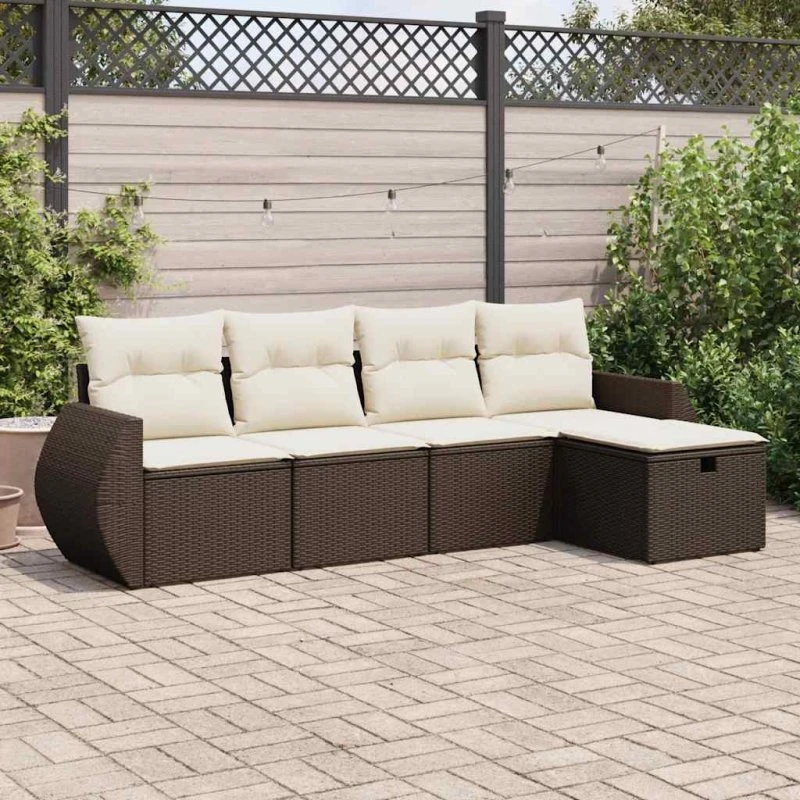 vidaXL 5-delssofasæt med hynder polyrattan brun