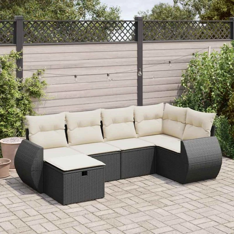vidaXL 6-deles havemøbelsæt med hynder, polyrattan sort