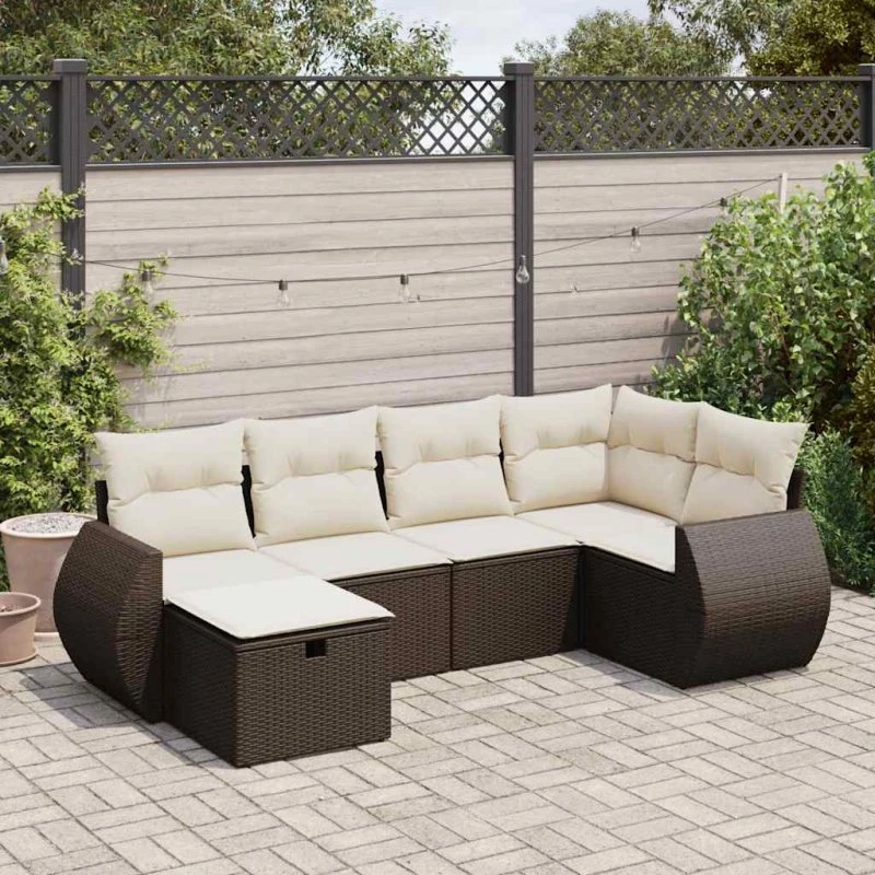 vidaXL 6-delssofasæt med hynder polyrattan brun