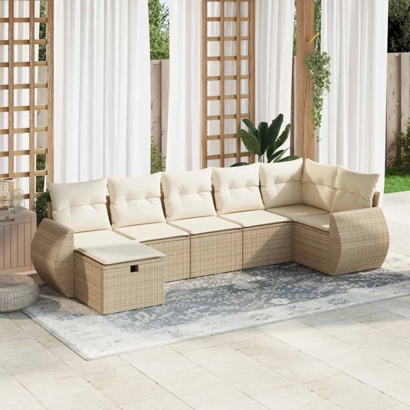 vidaXL 7-delers polyrattan havesofasæt beige med hynder