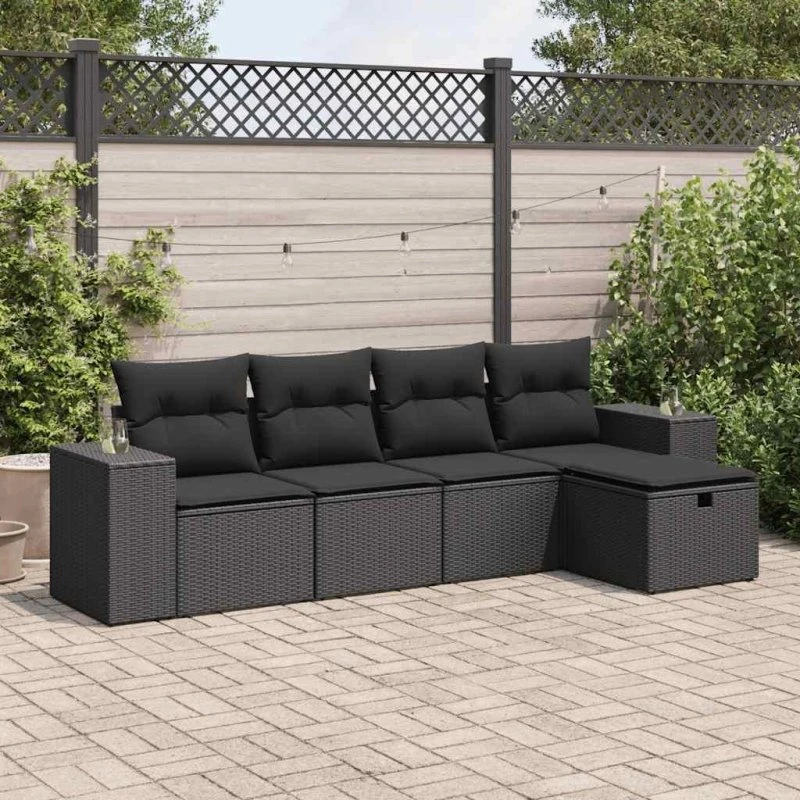 Sofasæt til haven 5 dele med hynder polyrattan sort