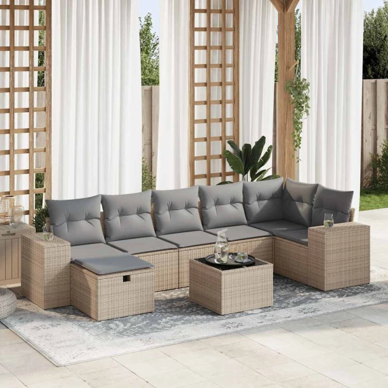 Rattan Home Sofasæt 8 Dele Beige med Opbevaring