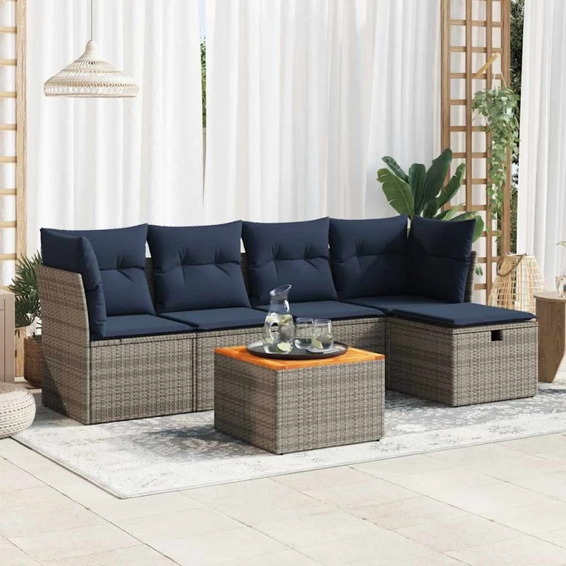 vidaXL 6-delssofasæt med hynder i polyrattan grå
