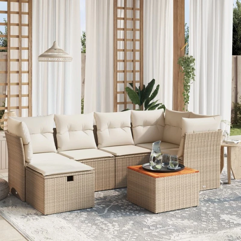 Rattan Home Sofasæt 7 Dele Beige/Grå med Opbevaring
