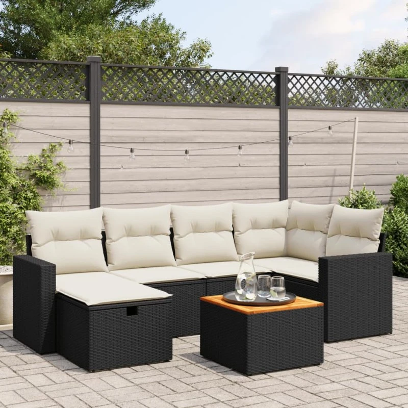 LUMEN Sofasæt 7 Dele Polyrattan Sort med Opbevaring