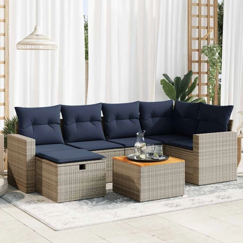 vidaXL 7-deles havesofa med hynder i polyrattan grå