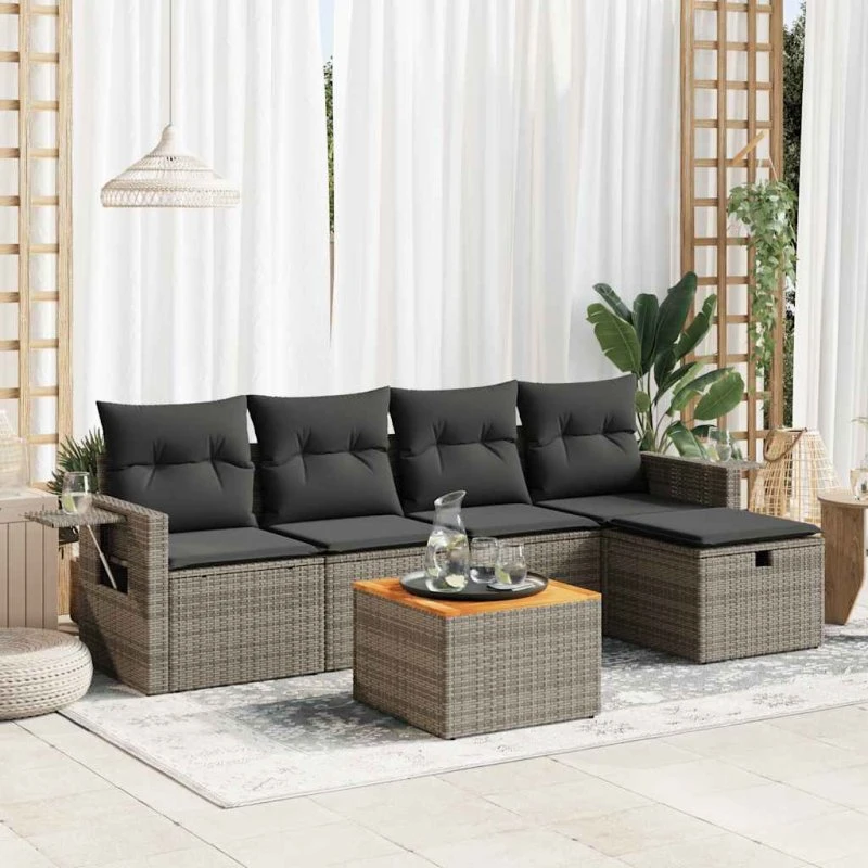Havesofasæt 6 Dele Polyrattan Beige/Grå med Opbevaring