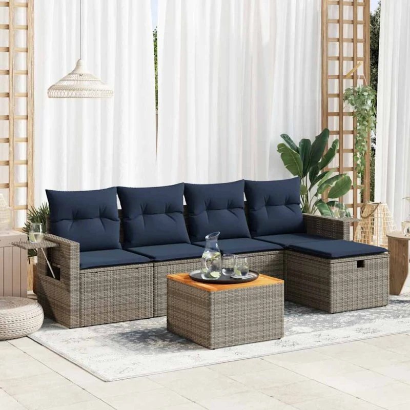 vidaXL 6-deles havesofasæt med hynder i polyrattan grå