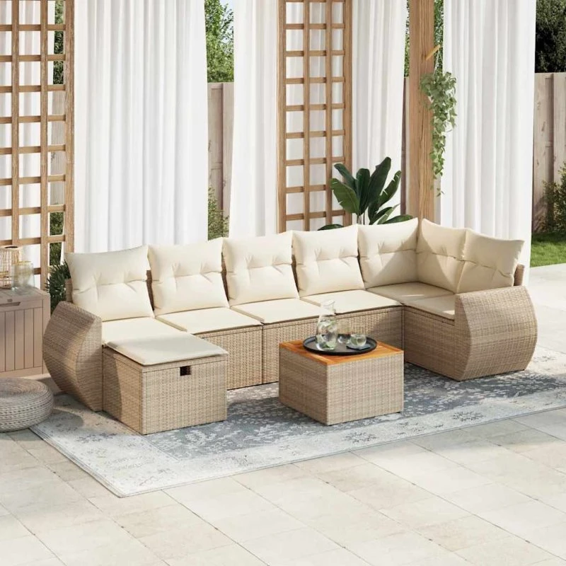vidaXL 8-deligt havesofasæt med hynder i polyrattan, beige