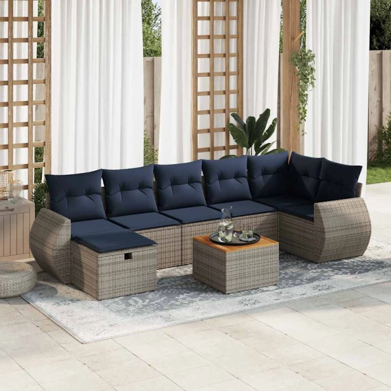 vidaXL 8-delers havemøbelsofa med hynder i polyrattan grå