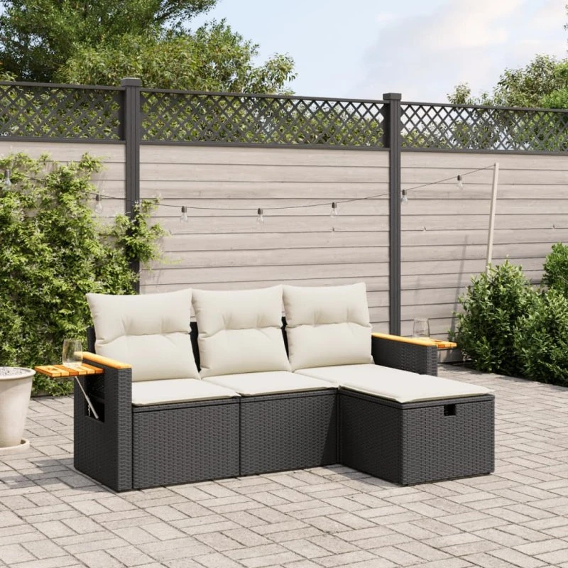 Sofasæt Til Haven 4 Dele Med Hynder Polyrattan Sort - Grå / med opbevaring