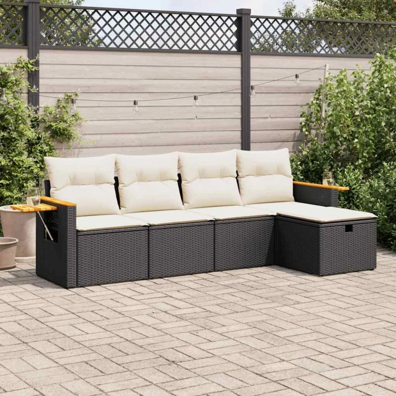 vidaXL 5-deles sofasæt med hynder i polyrattan, sort